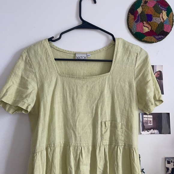 100% linen, celery green dress, S - Picture 2 of 4